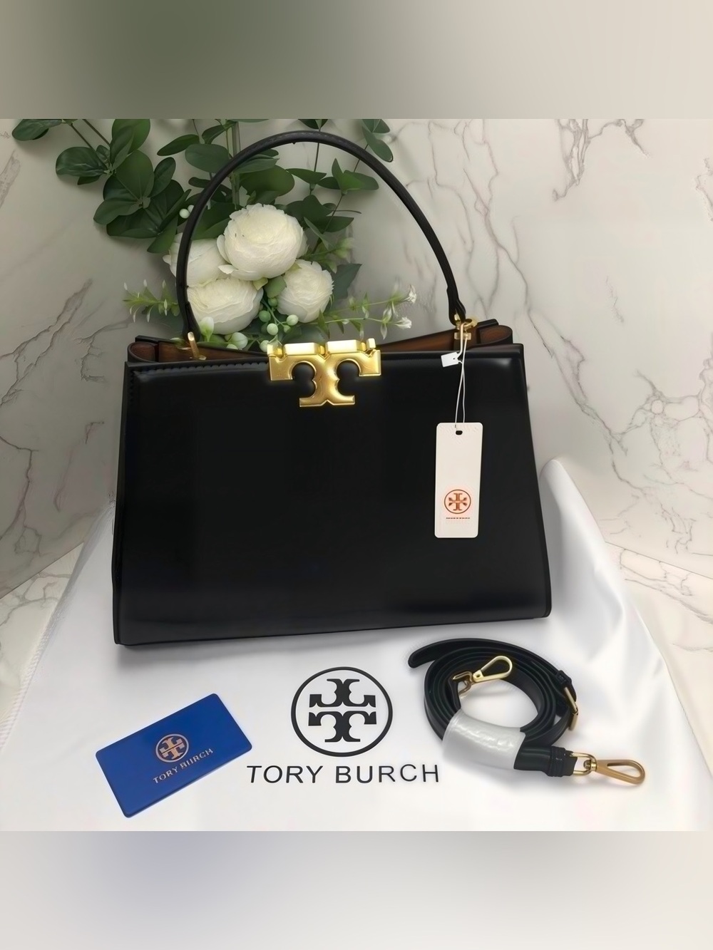 Tory Burch Eleanor Black Leather Bag New